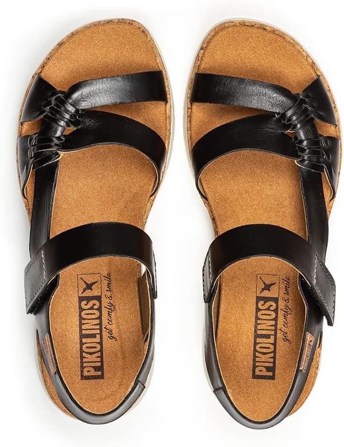 PIKOLINOS Palma W4N-0968 Women’s Sandals – Stylish Premium Leather Wedge Sandals – Cushioned Insole, Hook & Loop Closure, Ultra-Light Sole for Everdat Walking(Black)