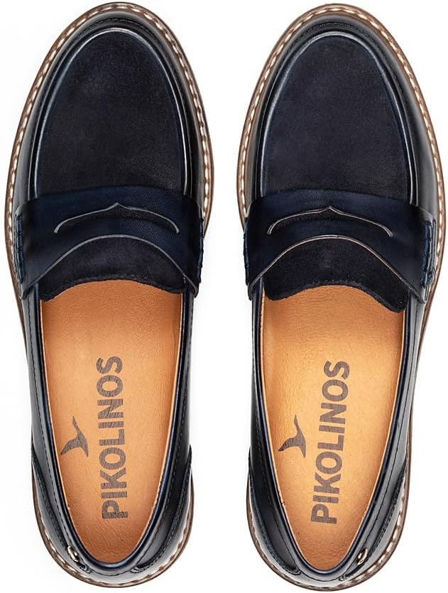 PIKOLINOS Aldaya W8J-3541 Women’s Loafers – Premium Calfskin Leather Slip-On – Lightweight Comfort, Removable Insole, Medium & Wide Width Ergonomic Everyday Support(Blue)