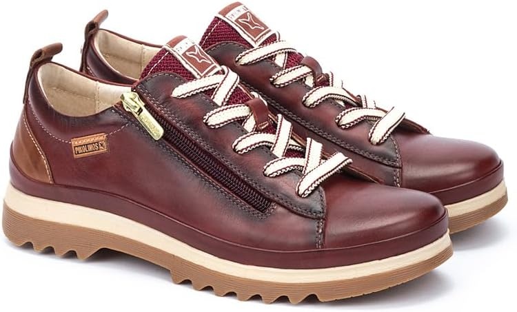 PIKOLINOS VIGO W3W-6979 Women’s Casual Shoes – Premium 100% Calfskin Leather – Memory Foam Insole, Lace & Zip Closure, Non-Slip Sole, Lightweight Comfort(Arcilla)