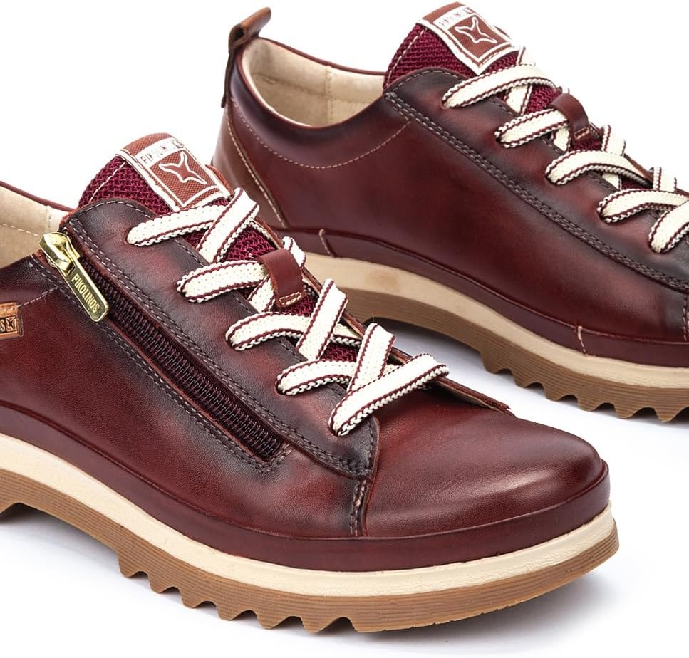 PIKOLINOS VIGO W3W-6979 Women’s Casual Shoes – Premium 100% Calfskin Leather – Memory Foam Insole, Lace & Zip Closure, Non-Slip Sole, Lightweight Comfort(Arcilla)