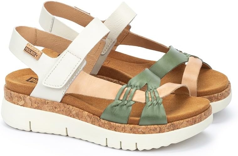 PIKOLINOS Palma W4N-0968 Women’s Sandals – Stylish Premium Leather Wedge Sandals – Cushioned Insole, Hook & Loop Closure, Ultra-Light Sole for Everdat Walking(Mint Green)