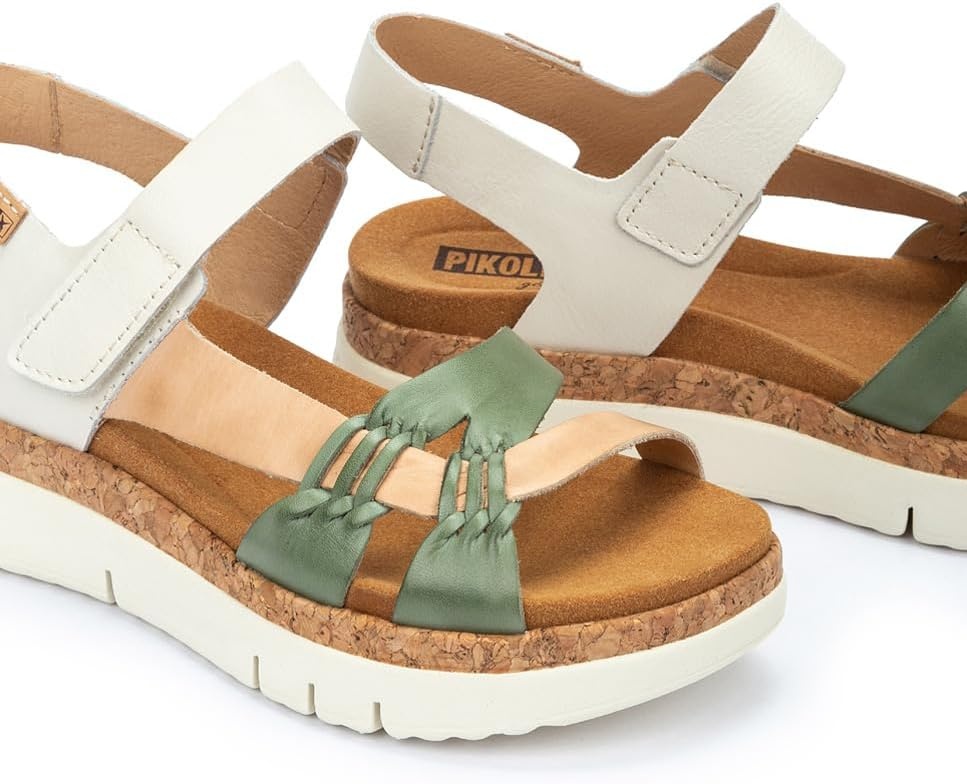 PIKOLINOS Palma W4N-0968 Women’s Sandals – Stylish Premium Leather Wedge Sandals – Cushioned Insole, Hook & Loop Closure, Ultra-Light Sole for Everdat Walking(Mint Green)