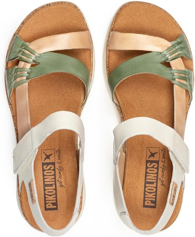 PIKOLINOS Palma W4N-0968 Women’s Sandals – Stylish Premium Leather Wedge Sandals – Cushioned Insole, Hook & Loop Closure, Ultra-Light Sole for Everdat Walking(Mint Green)